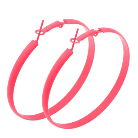 Classic Iron Big Fat Hoop Earrings - Approx 60mm Diameter - 4mm thick Hot Pink