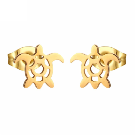 Mini Stainless Steel Turtle Power Stud Earrings - Gold tone