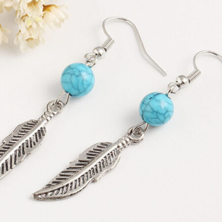 Turquoise Ball and Leaves Dangle Earrings