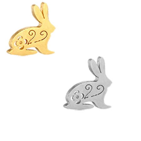 Small Gold | Silver Coloured Cute Rabbit Ear Studs For Women - 2 Pairs