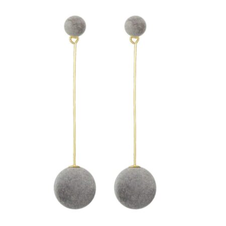 Dangling Ball Drop Push Back Earrings - Grey
