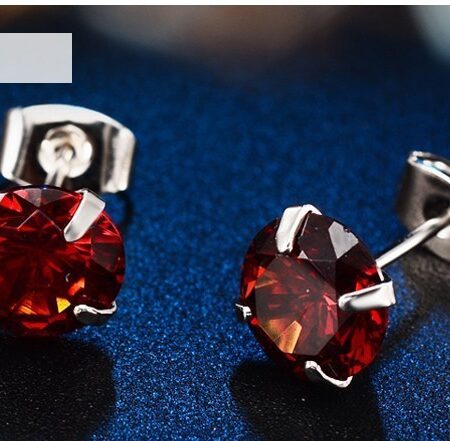 Fiery Red Silver Set Cubic Zirconia Stud Earrings