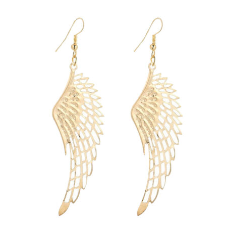 Dangle Angel Wing Drop Hook Earrings - Statement Size Approx 90 mm Drop - Gold