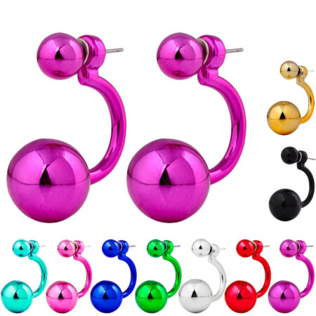 Purple Double Imitation Pearl Hanging Earrings