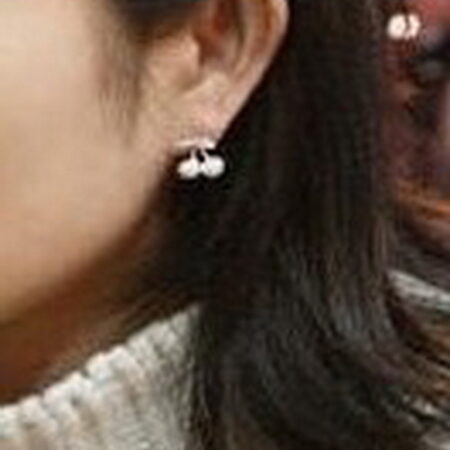 Cute little cherry double imitation pearl silver earrings