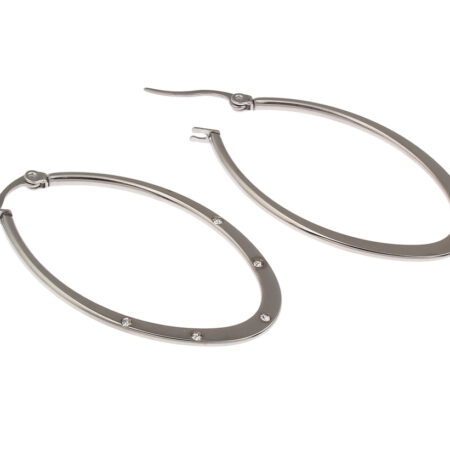 Stainless Steel Big Hoop Oval Earrings with Rhinestones - 27x44x2mm