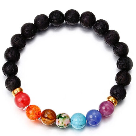 7 Chakra Bracelet with Black Lava Healing Balance Beads Reiki Buddha Prayer