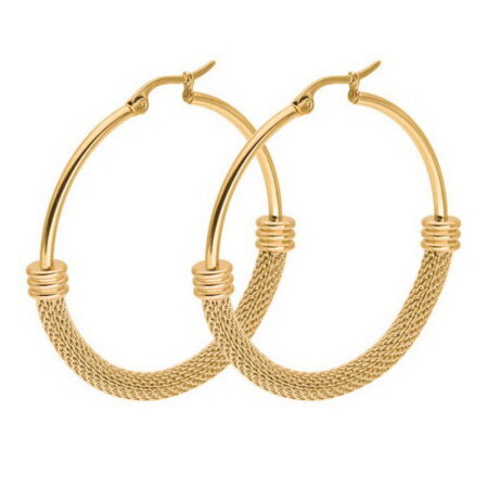 Stainless Steel Mesh Hoop Style Earrings - Approx 25mm Diameter - Gold tone