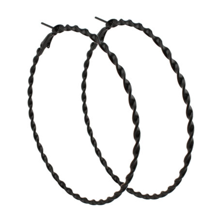 Iron Big Hoop Twist Earrings - Approx 70mm Drop - Midnight Black