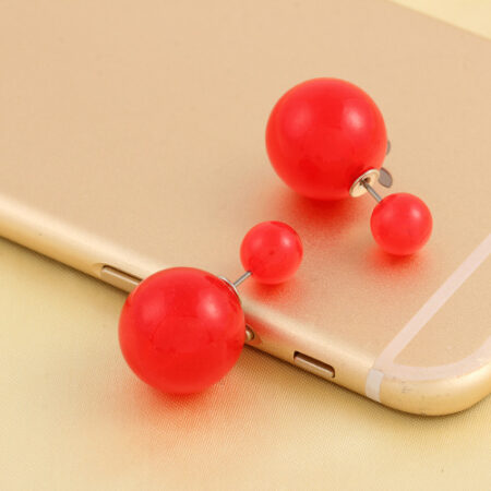 Red - Double Pearl Stud Earrings