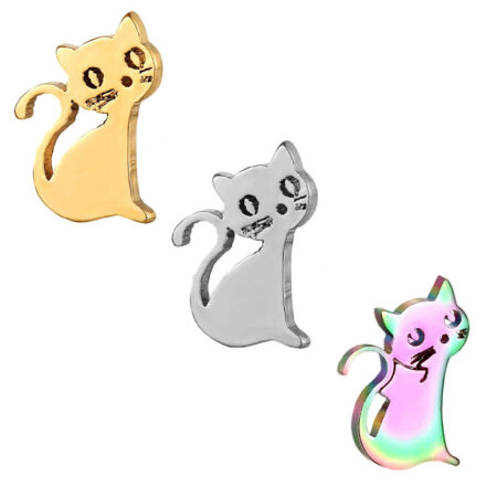 Small Gold|Silver|Multi Coloured Cute Sitting Cat Ear Studs - 3 Pairs