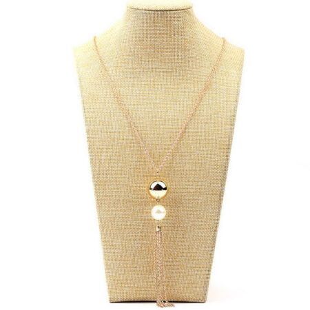 Gold Statement Imitation Pearl and Tassels Drop Necklace