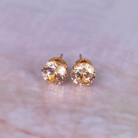 Orange Rust Crown Gold CZ Stud