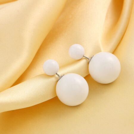 White - Double Pearl Stud Earrings