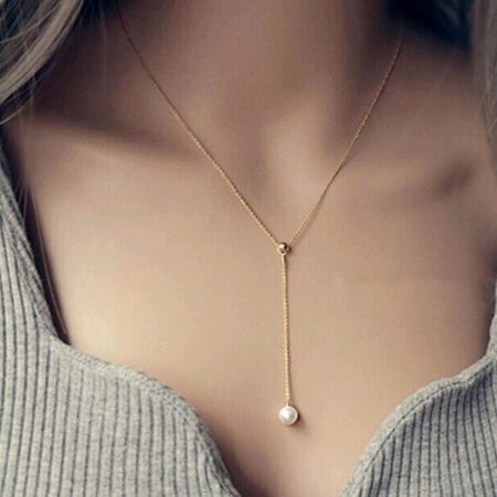 Gold Statement Imitation Pearl Drop NecklaceGold