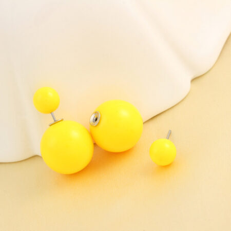 Yellow - Double Pearl Stud Earrings