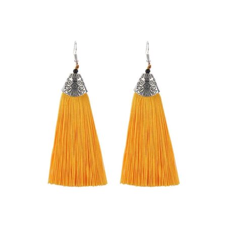 Vintage Fashion Bohemian Tassel Drop Hook Earrings with an Approx 80mm - Yellow