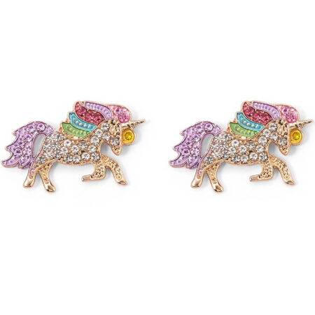 Sparkling Unicorn Rhinestone Stud Earrings - Approx 30mm wide - Gold