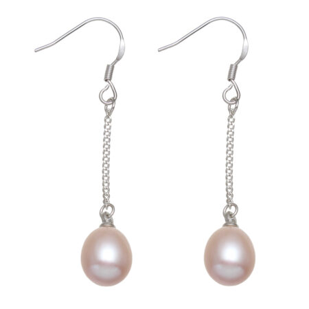Cultured Pearl Earrings with Brass Hook - Approx 40mm Drop - Pretty Pink