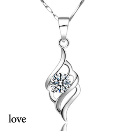 Silver Crystal Cubic Zircon Love Pendant Necklace