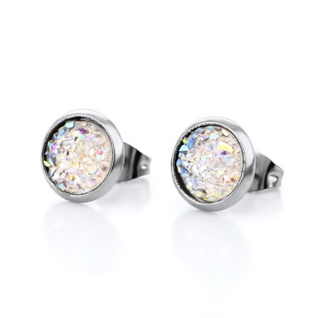 Stunning Small Circle Push back Rhinestone Crystal Sparkling Studs White