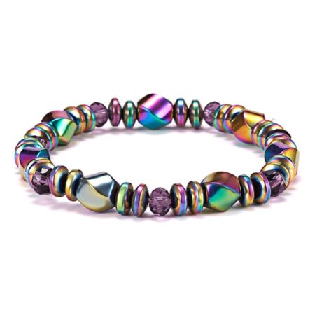 Magnetic Hematite Bracelets, Natural Stone, with Black Magnetic Stone, Round, plated, Unisex, multi-colored, 50mm, Sold By Strand