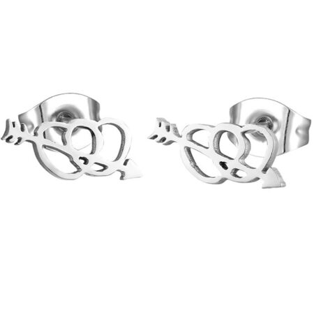 Mini Stainless Steel Cupid's Love Stud Earrings - Silver tone