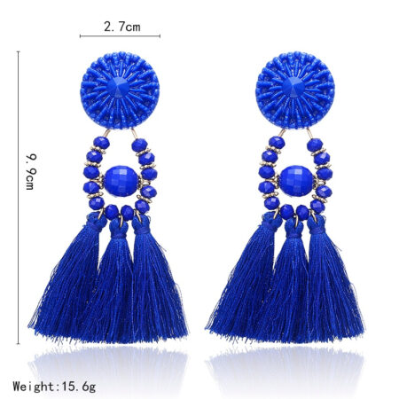 Fringe Resin Bead Tassel Earrings - Approx 98mm drop- Blue