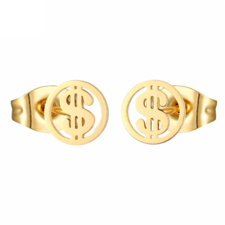Mini Stainless Steel In the Money Stud Earrings - Gold tone