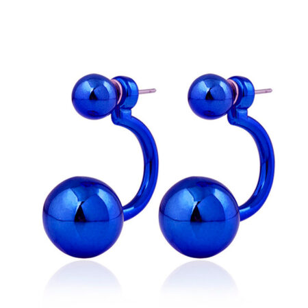 Blue Double Imitation Pearl Hanging Earrings