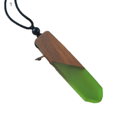 Natural Wood & Resin Colorful Pendant Necklace with Woven Rope Cord - Green Envy
