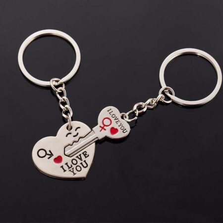Silver I love You Heart and Key - Keychain (2 pieces)