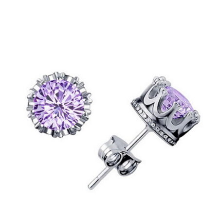 Crown Style Platinum Set CZ Stud Earrings - Purple Paradise
