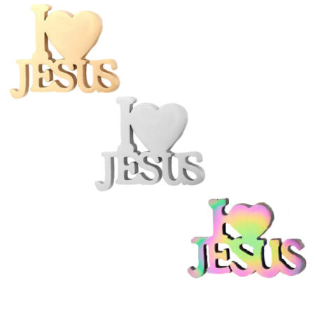 Small Gold|Silver|Multi Coloured Cute I Love Jesus Ear Studs - 3 Pairs