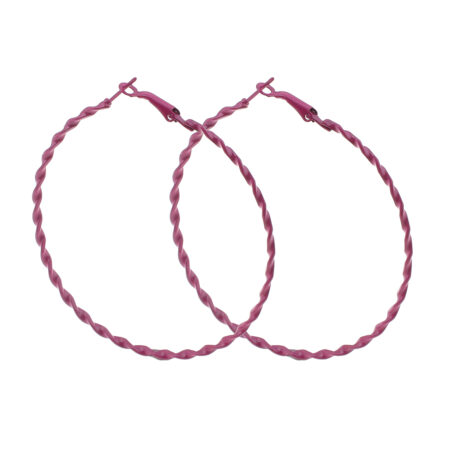 Iron Big Hoop Twist Earrings - Approx 70mm Drop - Rose Carmine