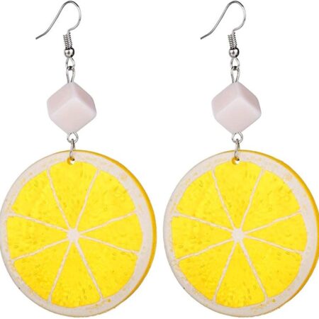 IDB Sweet Lemon and Sugar Hook Dangle Earrings - Colorful Acrylic Fruits