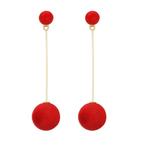 Dangling Ball Drop Push Back Earrings - Red