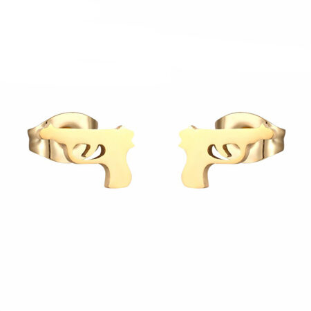 Small Gold Gun / Pistol Ear Studs For Women
