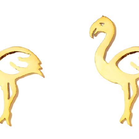 Small Gold Coloured Cute Flamingo Ear Studs For Women