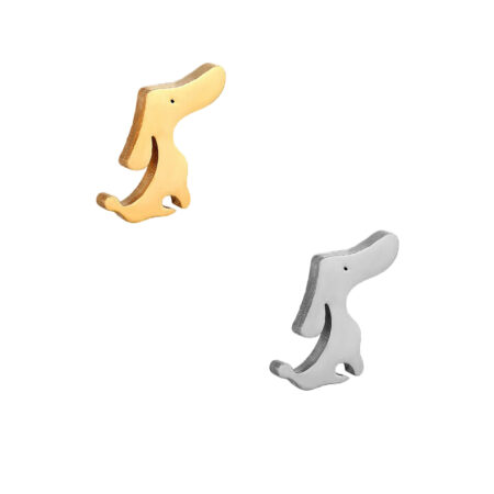 Small Gold | Silver Coloured Cute Sitting Dog Ear Studs For Women - 2 Pairs