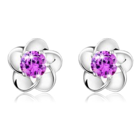 Rose Flower Shaped Crystal Stud Earrings - Purple
