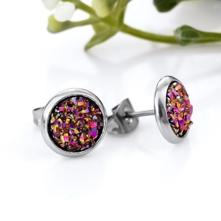 Stunning Small Circle Push back Rhinestone Crystal Sparkling Studs Rose Bloom