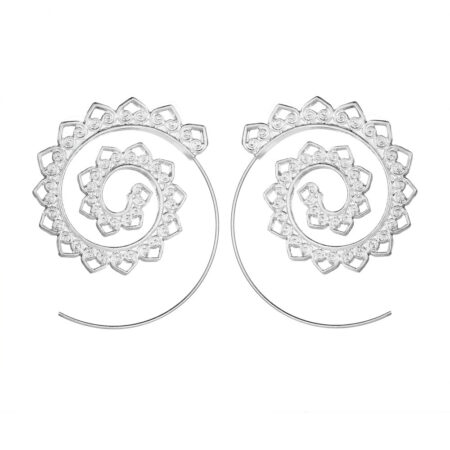Ethnic Tibetan Swirl Bohemia Push Through Earrings - Silver
