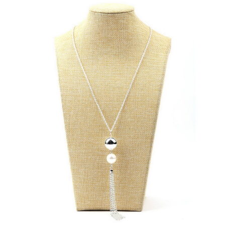 Silver Statement Imitation Pearl and Tassels Drop Necklace