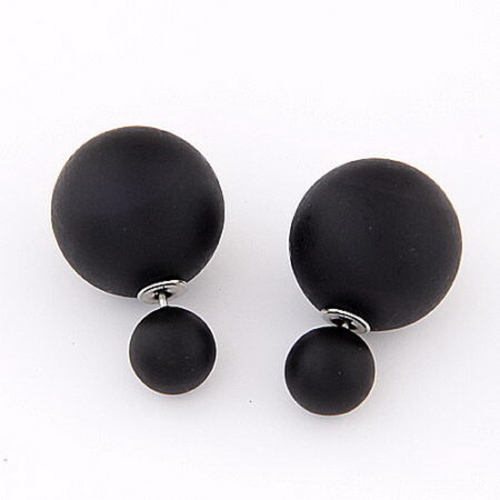 Black - Double Pearl Stud Earrings