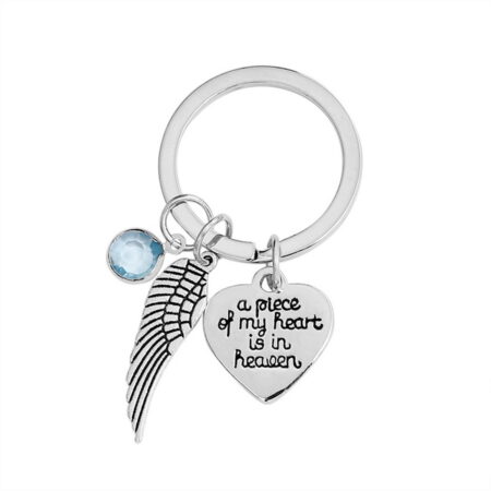 Silvertone "A Piece Of My Heart Is In Heaven" Memorial Keychain - Blue Stone
