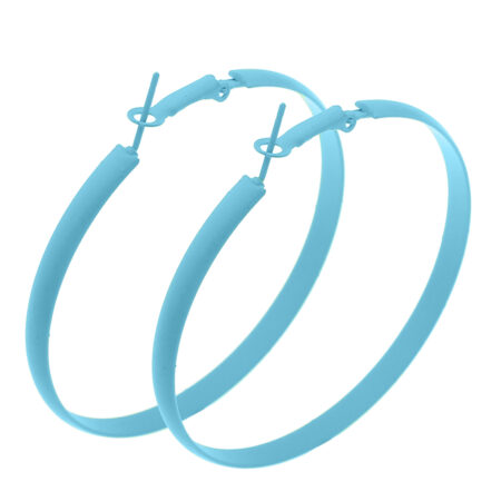 Classic Iron Big Fat Hoop Earrings - Approx 60mm Diameter - 4mm thick Sky Blue