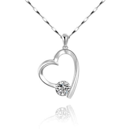 Silver Crystal Cubic Zircon Heart Pendant Necklace