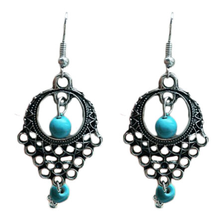 Bohemia Vintage Silver Plated DreamCatcher Turquoise Dangle Earrings