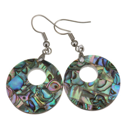 Stunning Paua Donut Drop Hook Earrings - Approx 49mm drop x 25mm Diameter